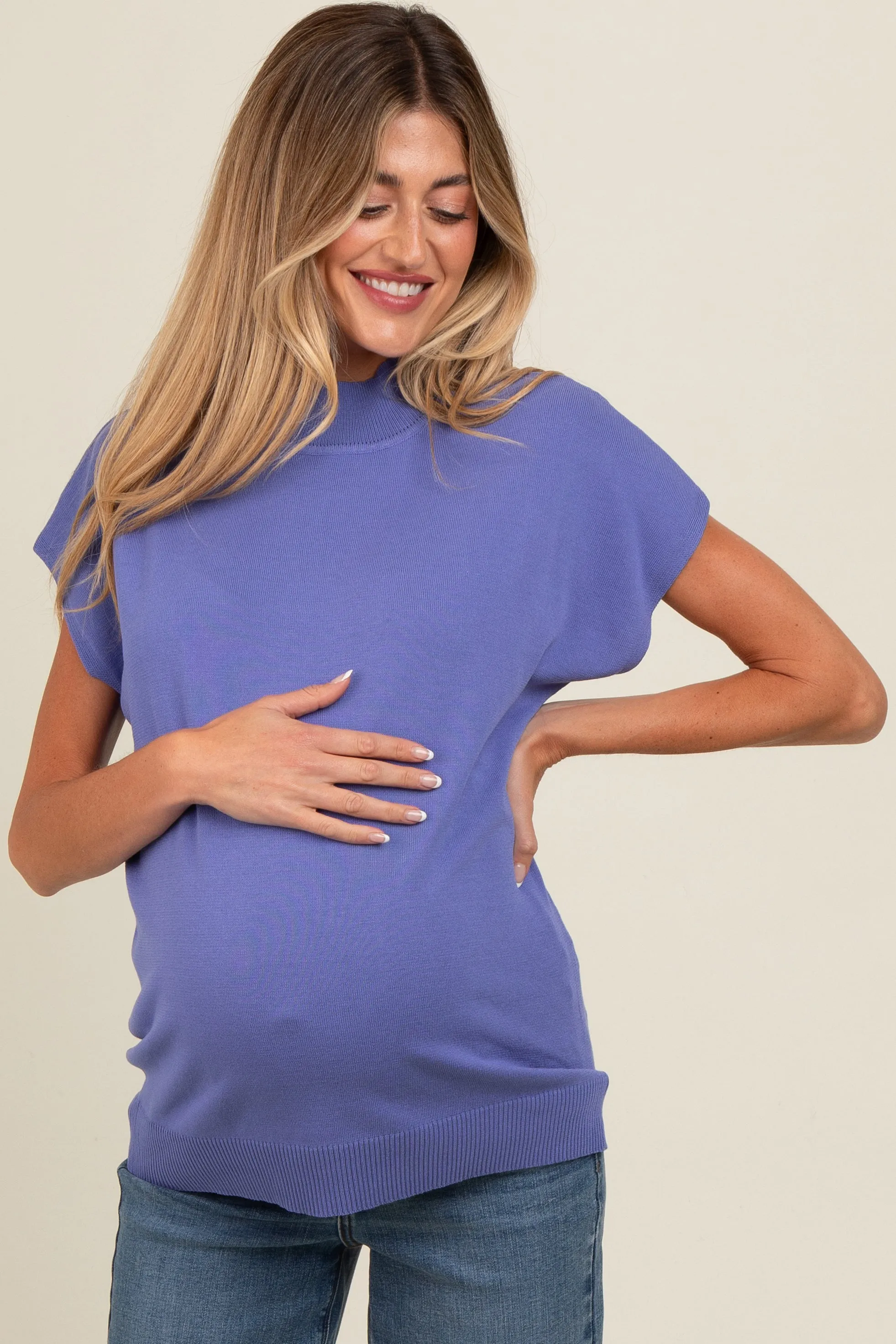 Periwinkle Mock Neck Knit Maternity Top sold by Pinkblush product image thumbnail 2