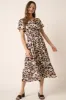 Navy Flower Print Placket Front Midi Dress sold by Pinkblush