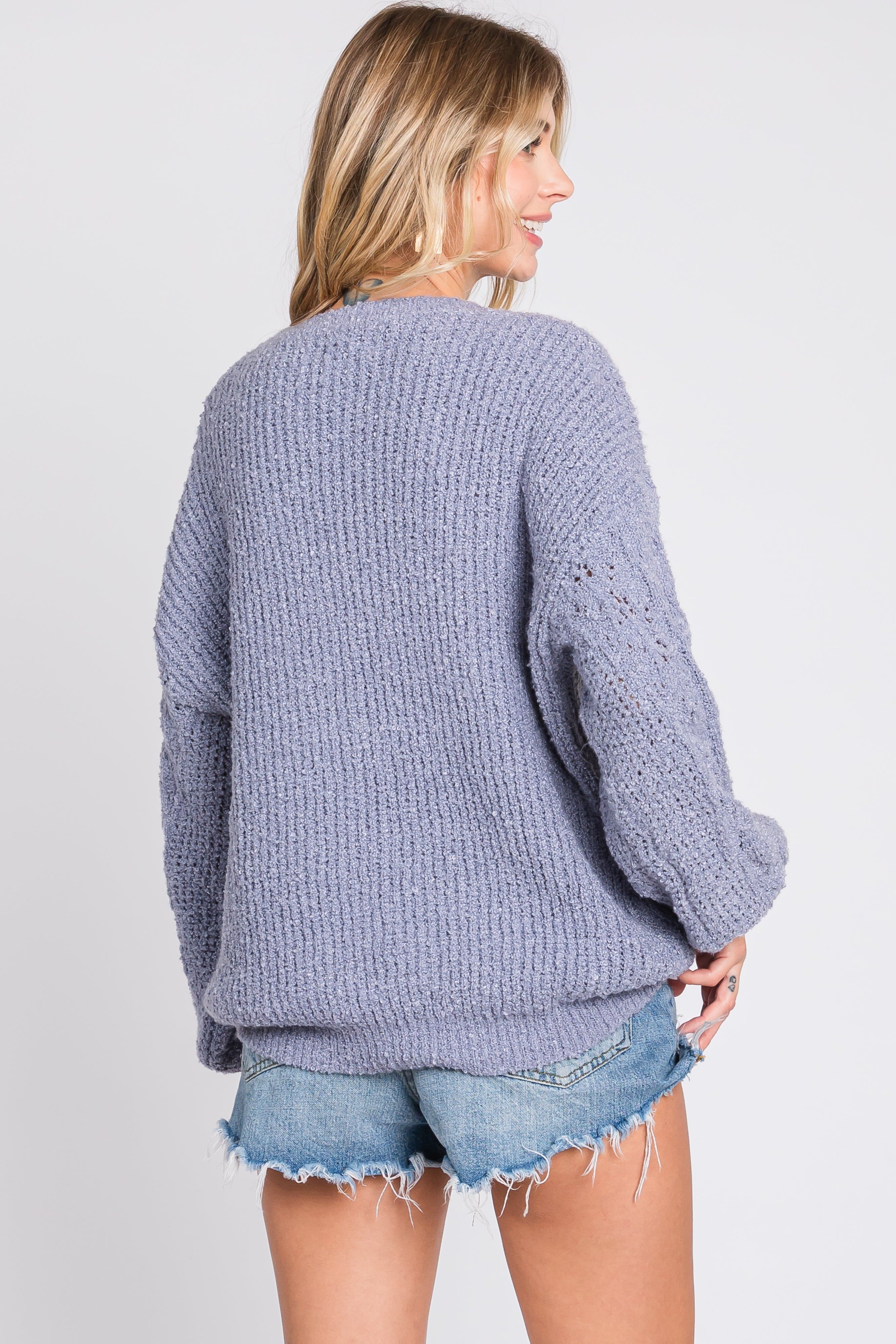Blue Knit Puff Sleeve Sweater sold by Pinkblush product image thumbnail 3