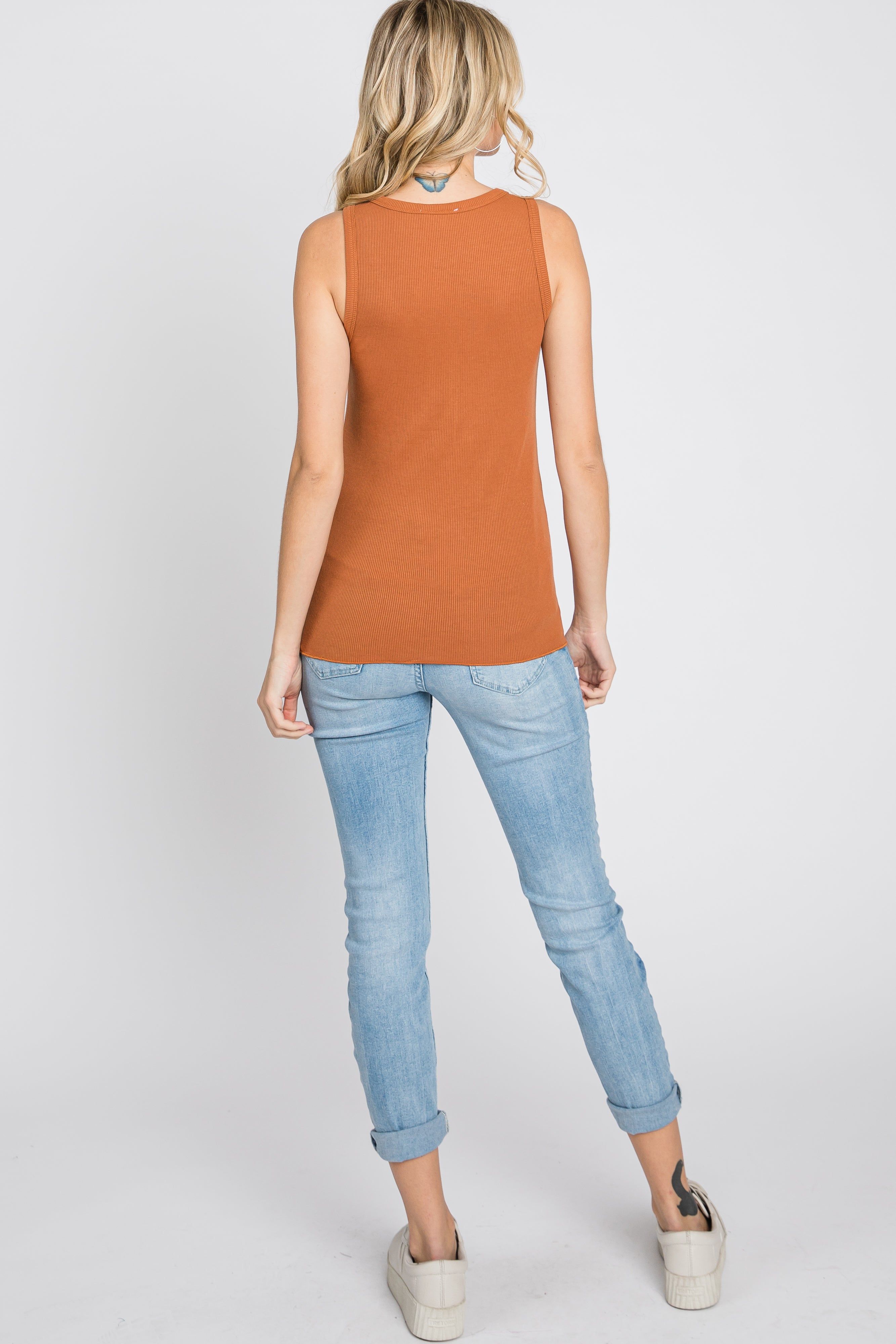 Rust Ribbed Button Front Tank Top sold by Pinkblush product image thumbnail 7