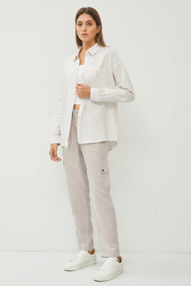 Beige Striped Basic Button Down Top sold by Pinkblush product image thumbnail 3