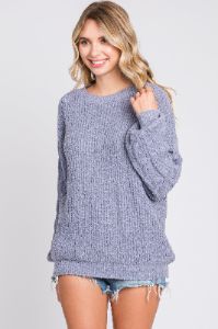 Blue Knit Puff Sleeve Sweater sold by Pinkblush