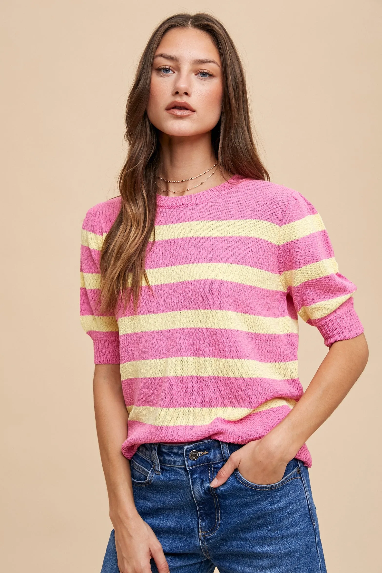 Pink Striped Terry Knit Top sold by Pinkblush