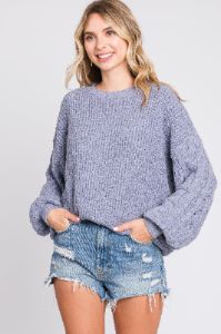 Blue Knit Puff Sleeve Sweater sold by Pinkblush