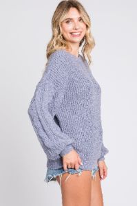 Blue Knit Puff Sleeve Sweater sold by Pinkblush