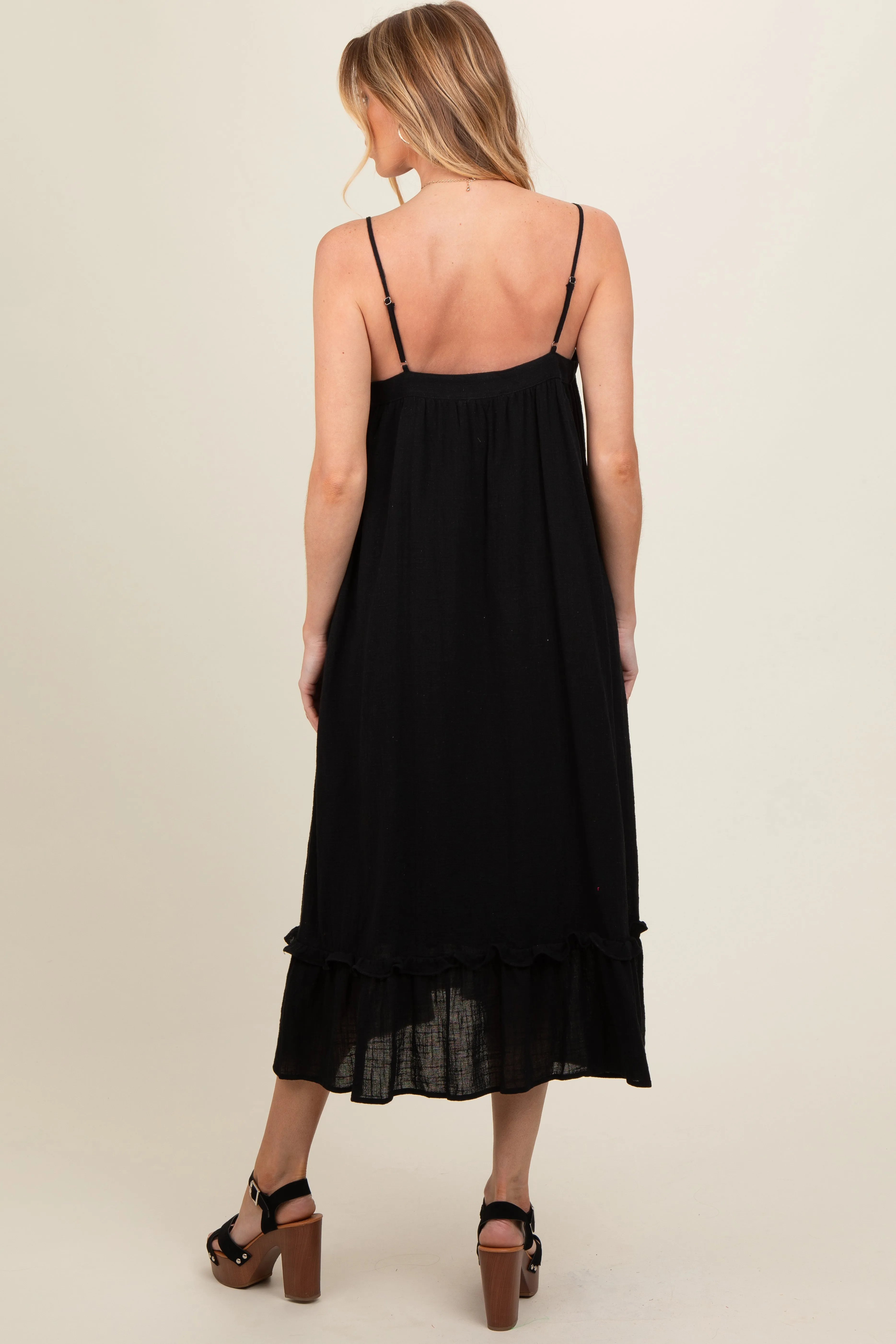 Black Button Front Pocketed Maternity Midi Dress sold by Pinkblush product image thumbnail 5