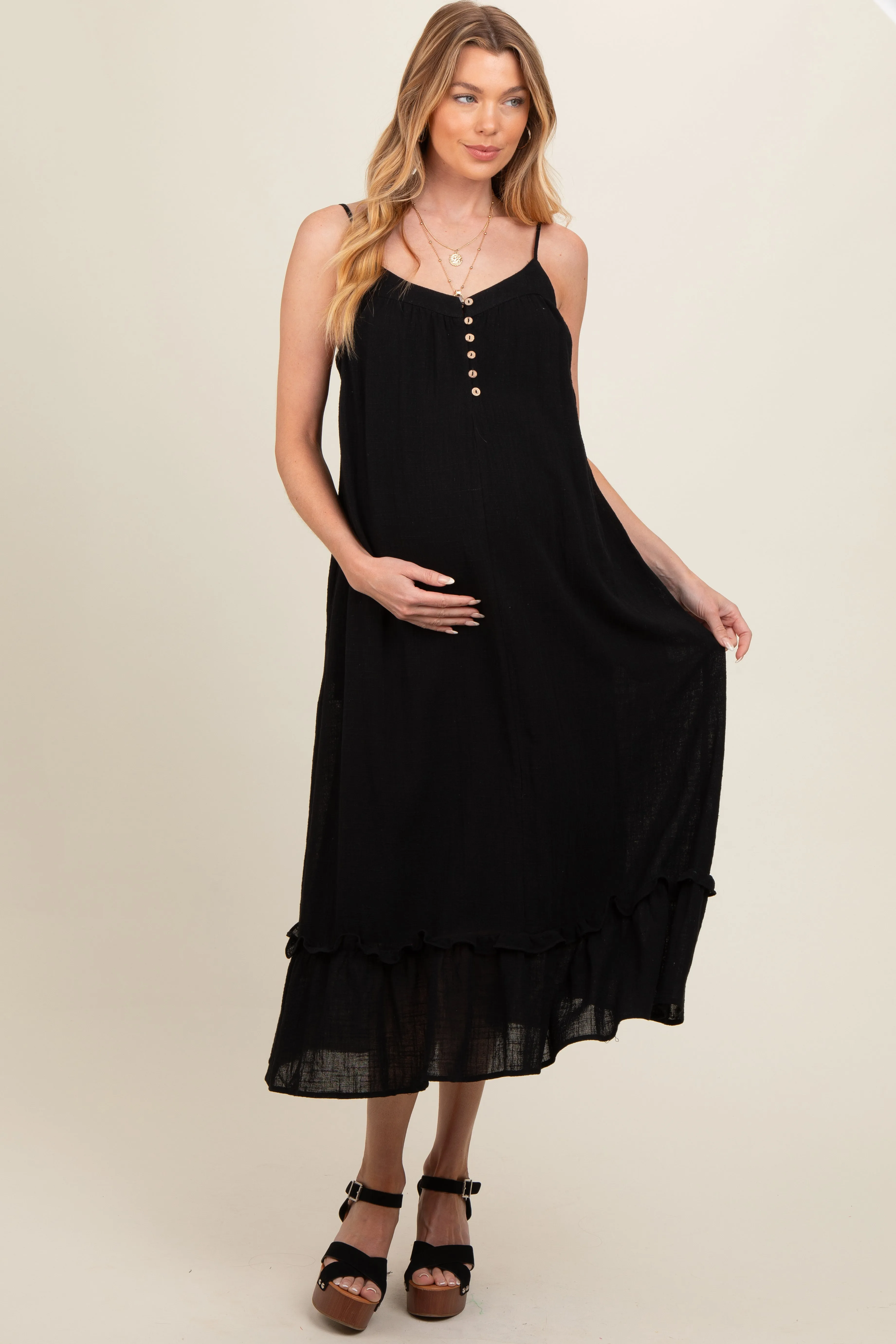 Black Button Front Pocketed Maternity Midi Dress sold by Pinkblush product image thumbnail 3