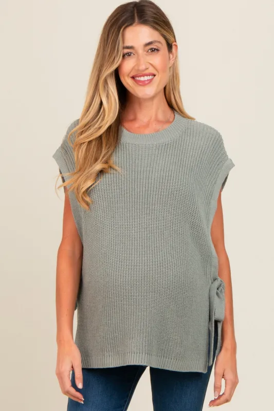 Olive Chunky Knit Side Tie Maternity Sweater Top sold by Pinkblush