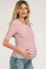 Rust Striped Short Sleeve Maternity Top sold by Pinkblush