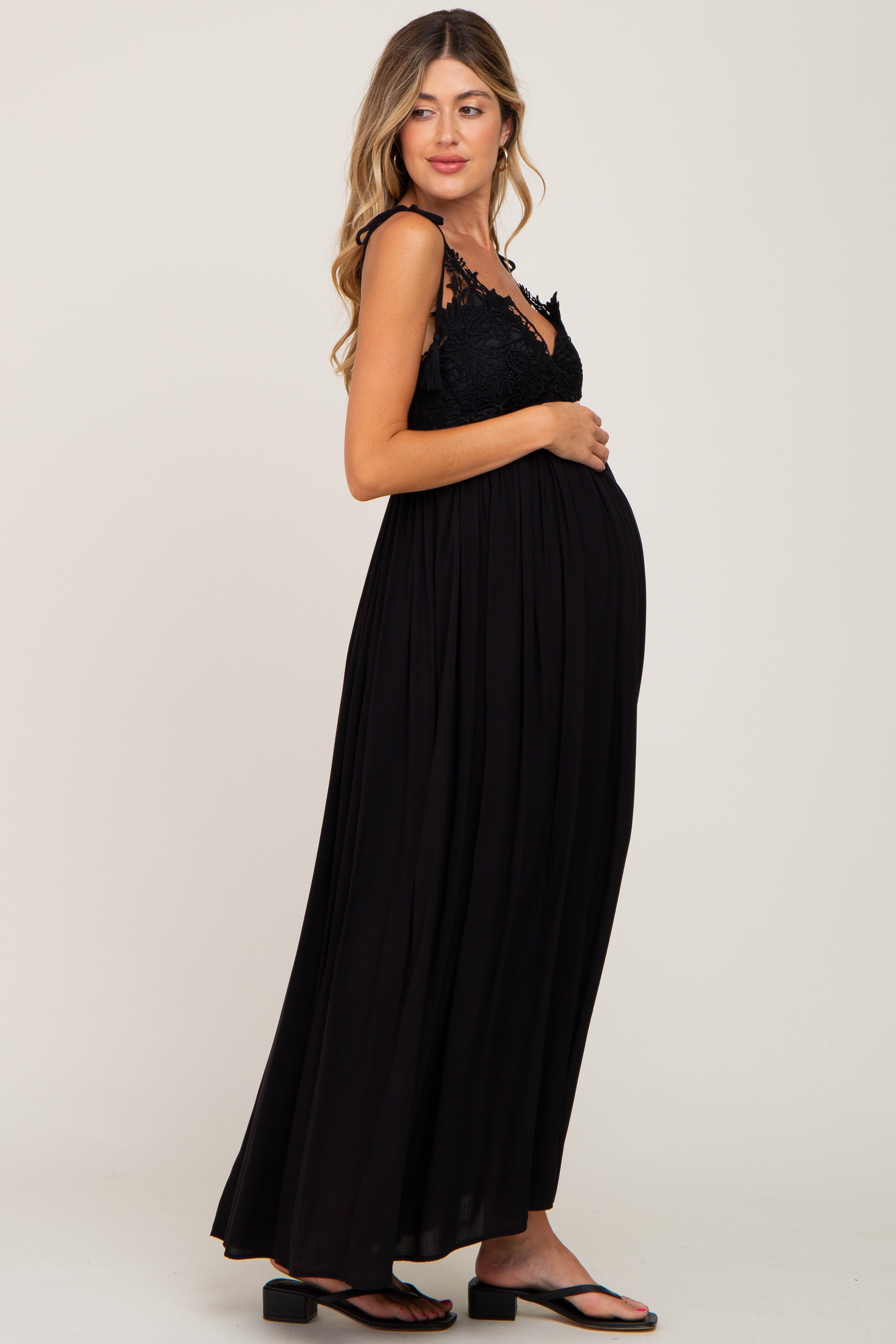 Black Crochet Lace Maternity Maxi Dress sold by Pinkblush product image thumbnail 2
