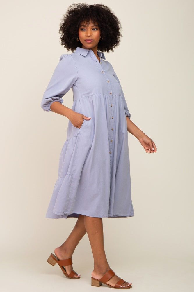 Light Blue Chambray Button Front Dress sold by Pinkblush product image thumbnail 3