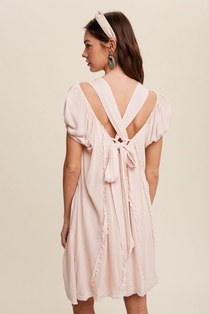 Light Blush Square Neck Puff Sleeve Flowy Dress sold by Pinkblush product image thumbnail 3