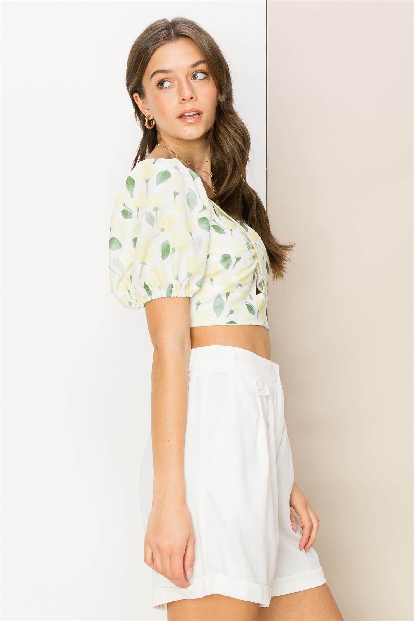 Yellow Floral Print Sweetheart Neck Crop Top sold by Pinkblush product image thumbnail 2
