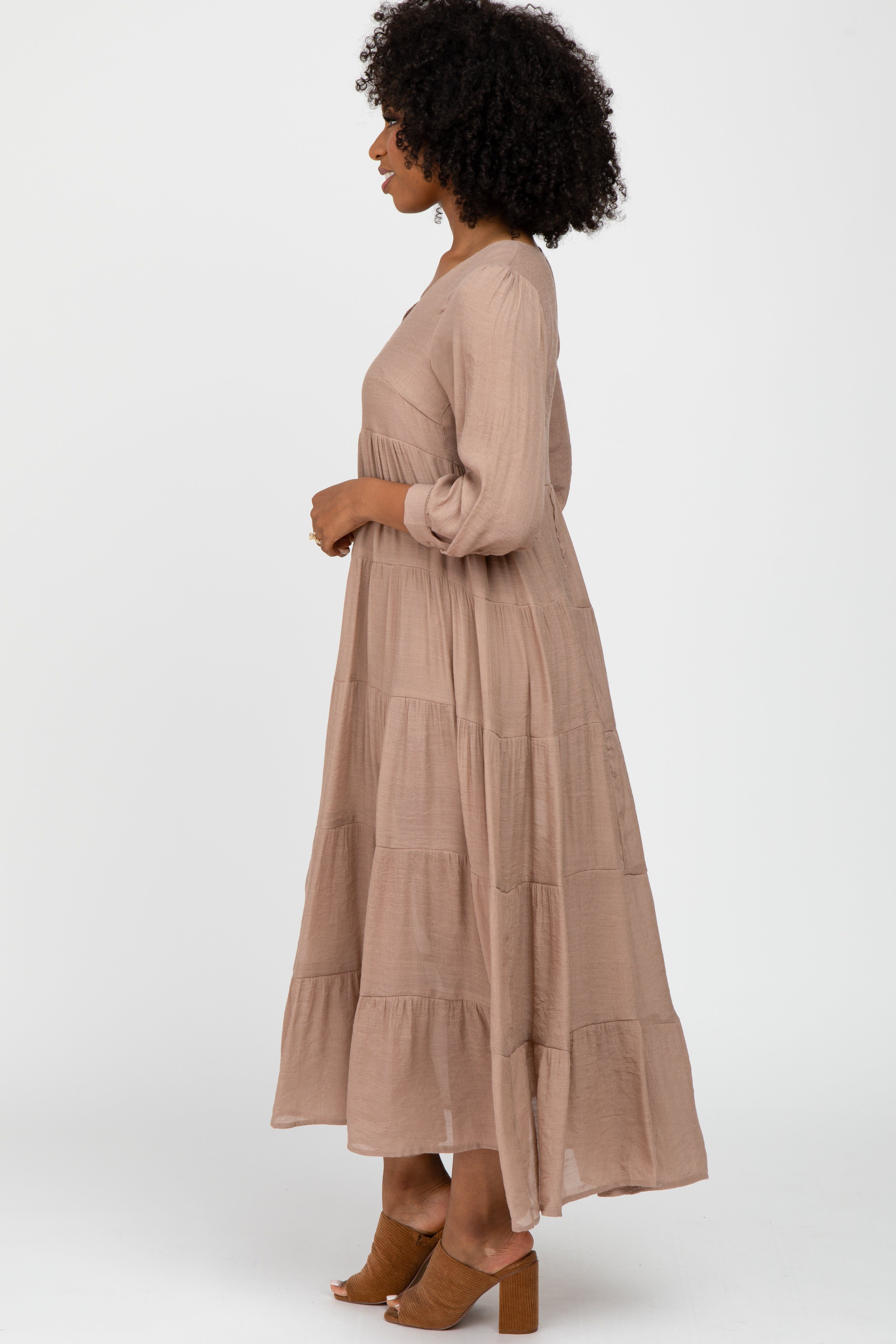 Mocha Button Front Tiered Maxi Dress sold by Pinkblush product image thumbnail 2