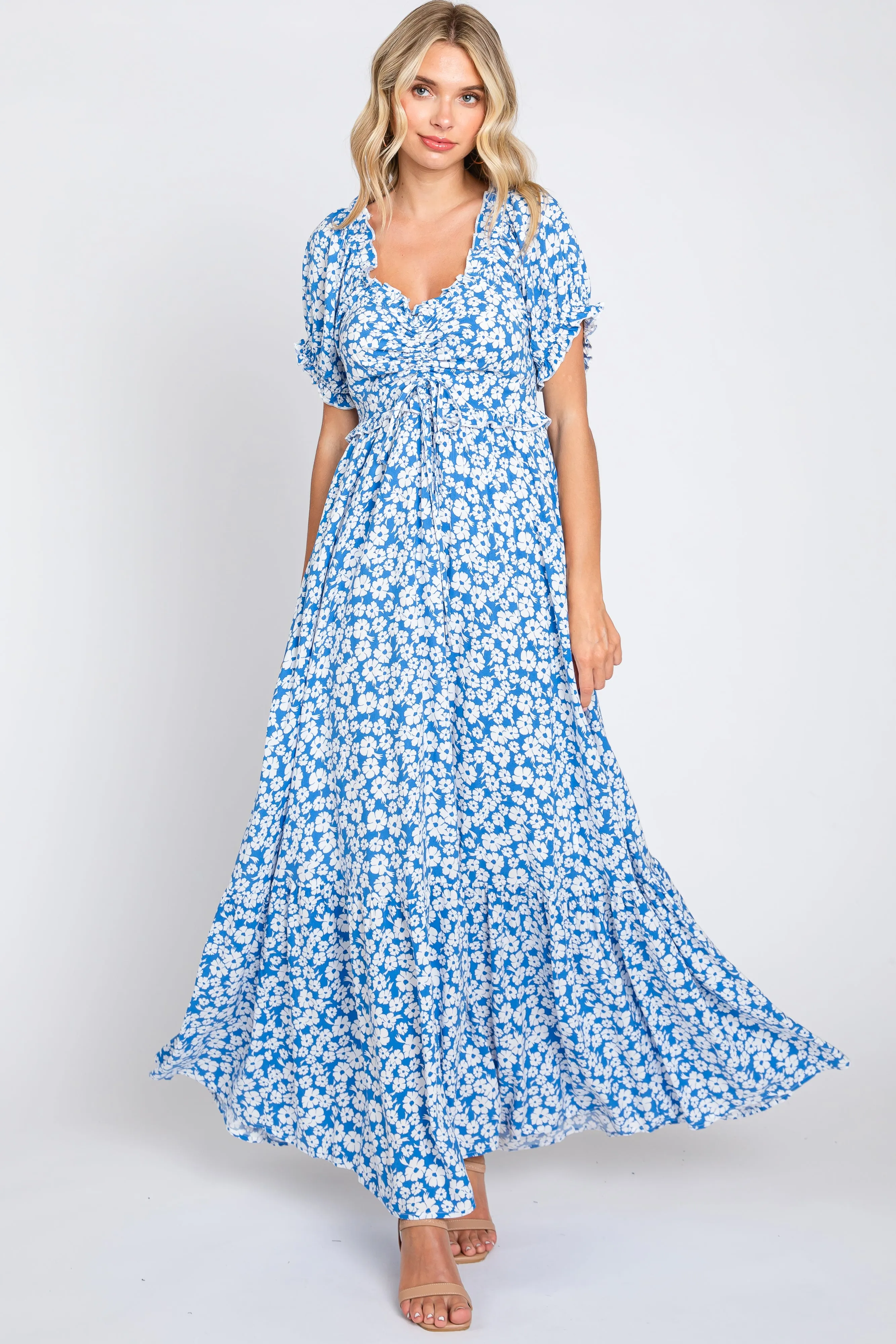 Blue Floral Cinched Bust Maxi Dress sold by Pinkblush
