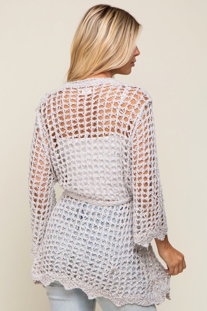 Light Grey Open Knit Waist Tie Cardigan sold by Pinkblush product image thumbnail 3