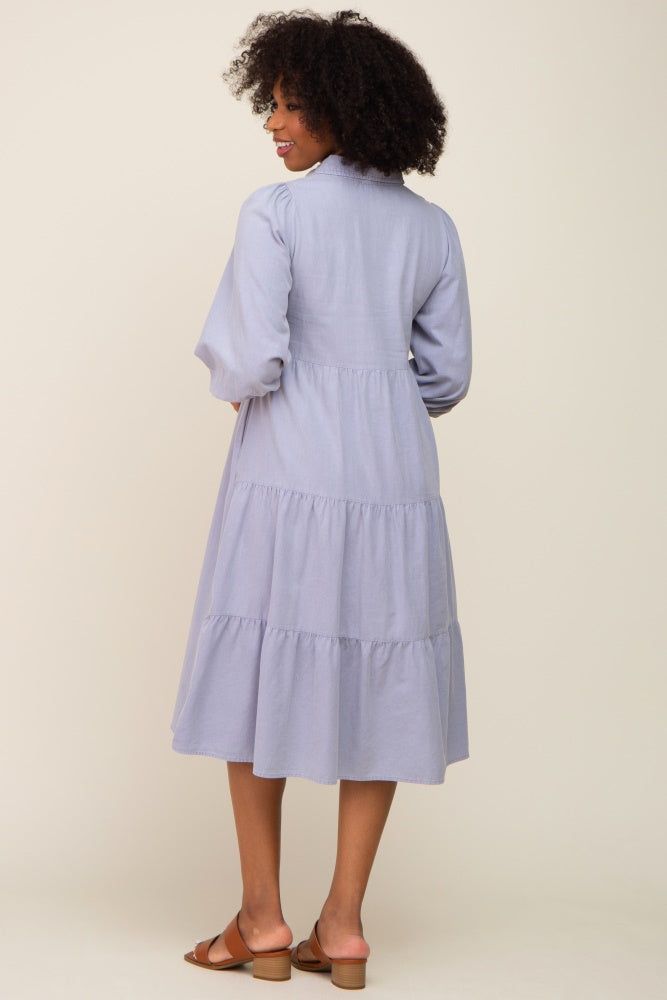 Light Blue Chambray Button Front Dress sold by Pinkblush product image thumbnail 4