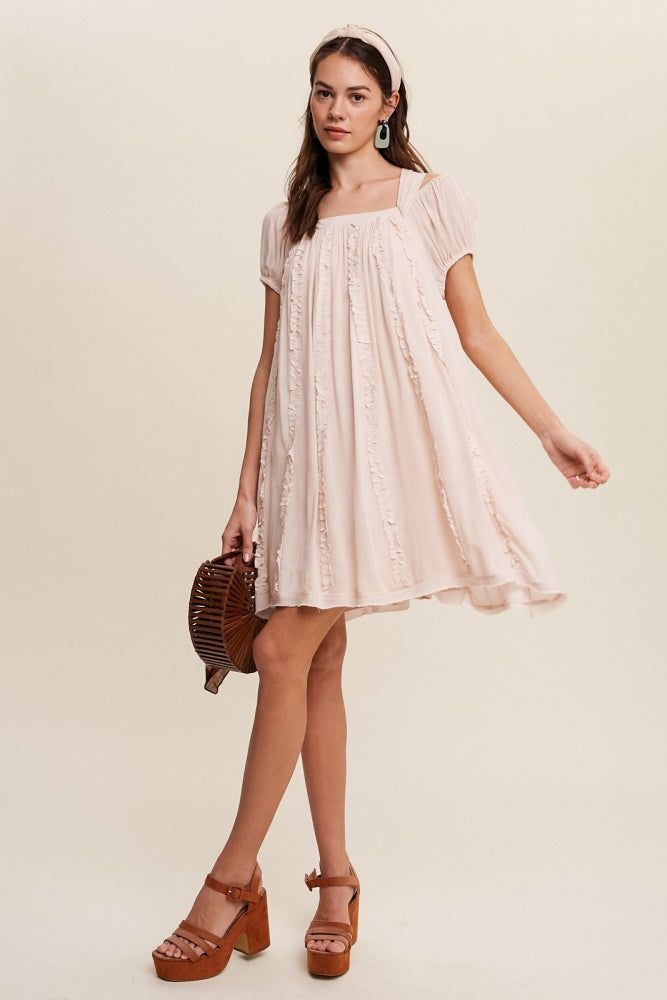 Light Blush Square Neck Puff Sleeve Flowy Dress sold by Pinkblush product image thumbnail 4