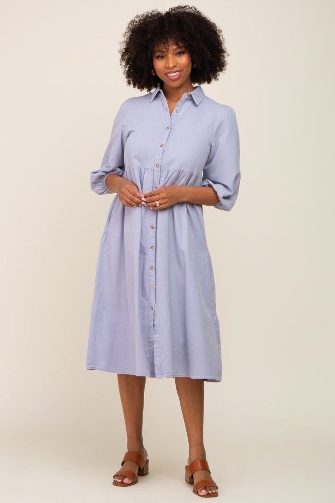 Light Blue Chambray Button Front Dress sold by Pinkblush