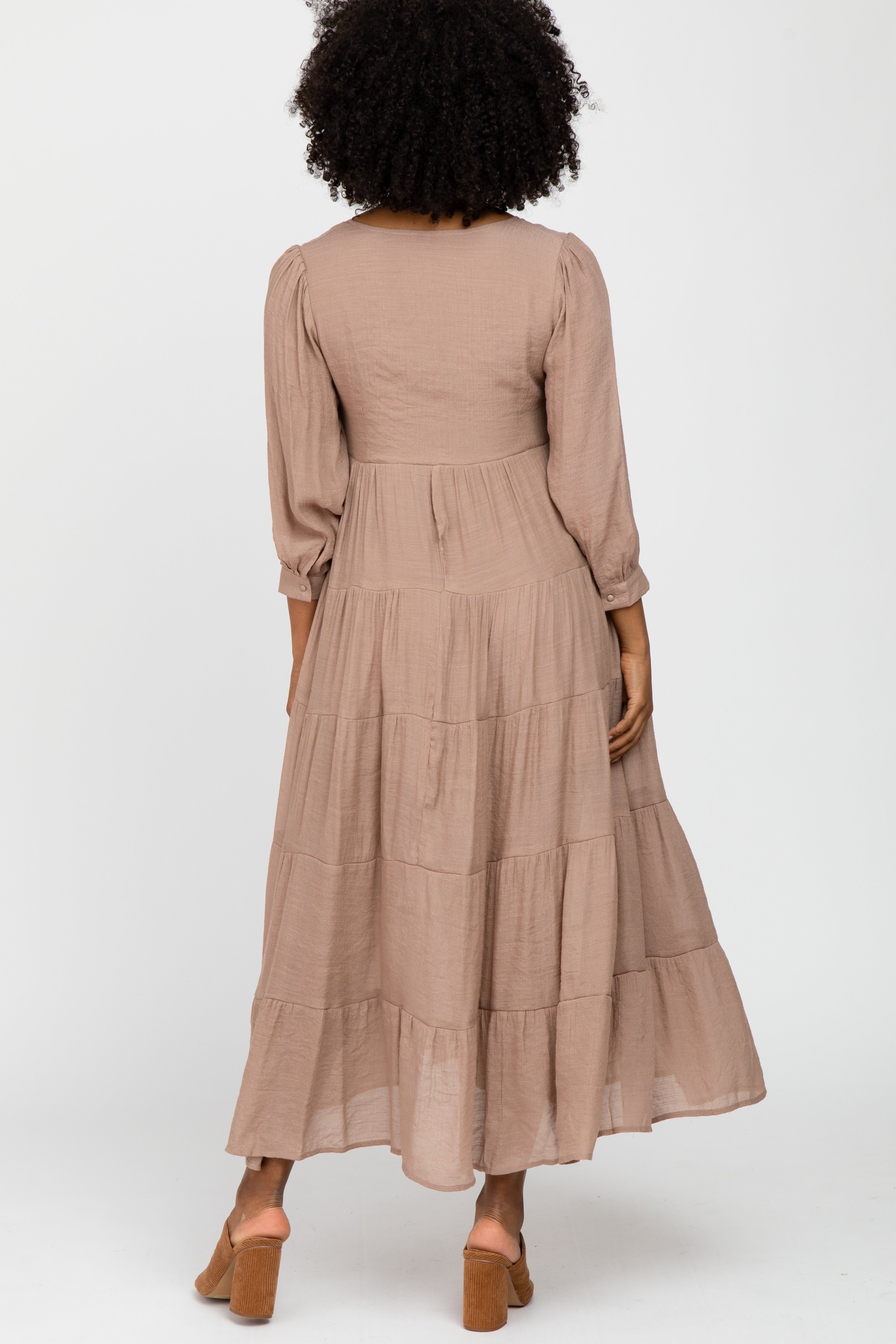 Mocha Button Front Tiered Maxi Dress sold by Pinkblush product image thumbnail 3