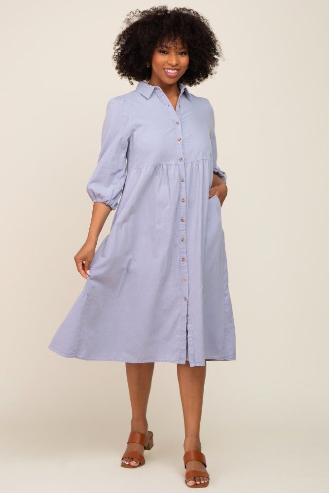 Light Blue Chambray Button Front Dress sold by Pinkblush product image thumbnail 2