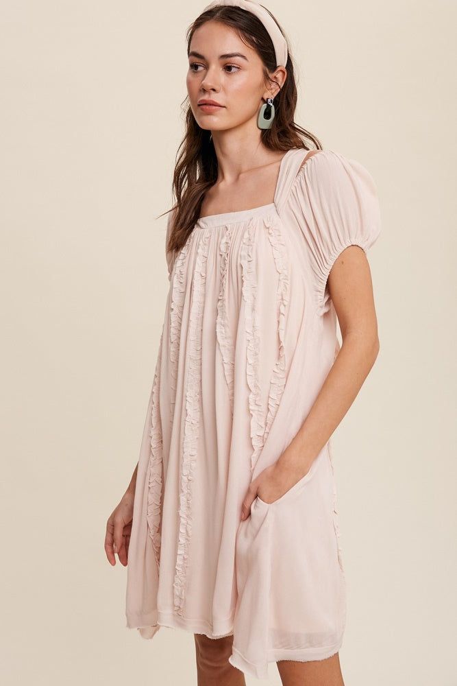 Light Blush Square Neck Puff Sleeve Flowy Dress sold by Pinkblush product image thumbnail 2