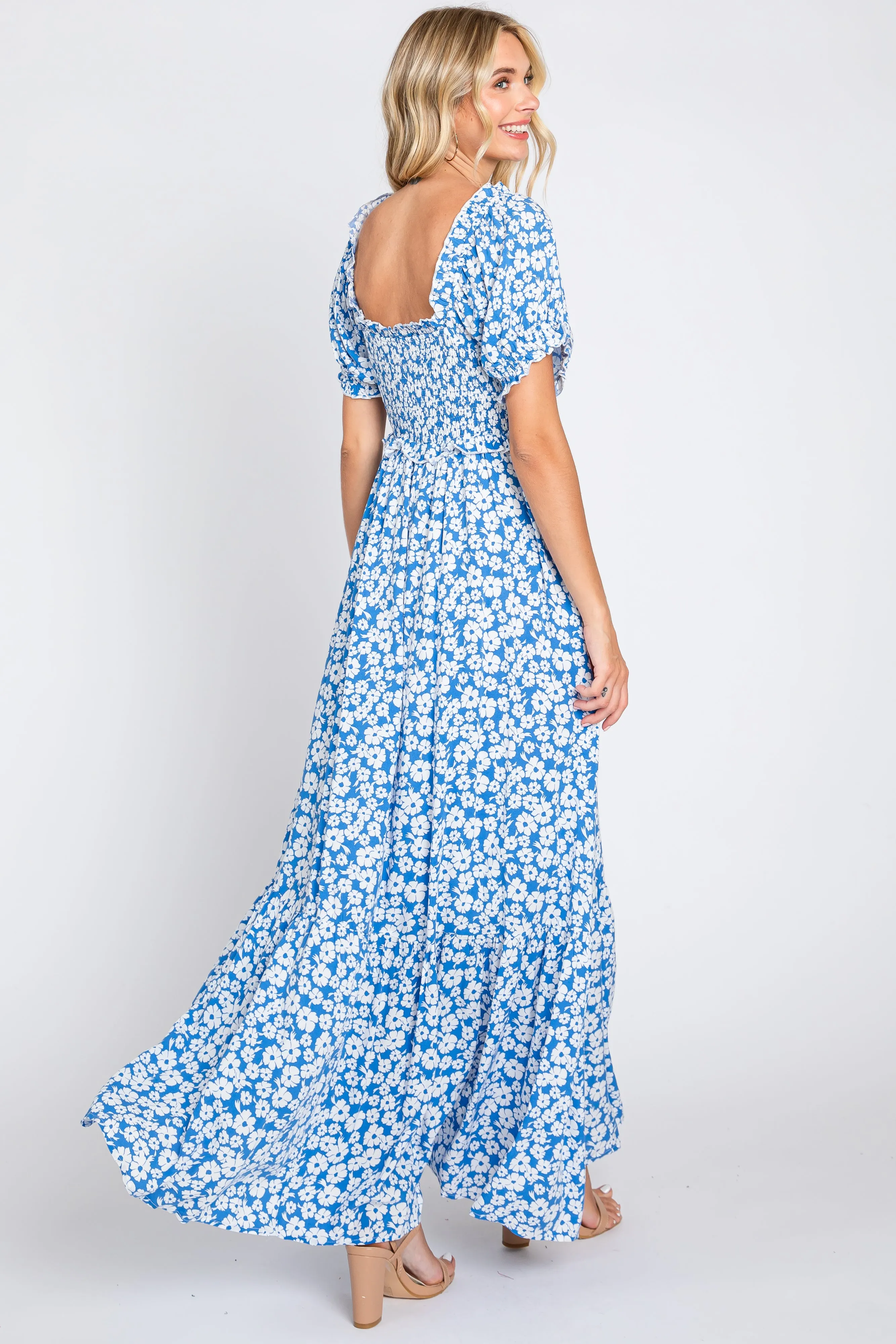 Blue Floral Cinched Bust Maxi Dress sold by Pinkblush product image thumbnail 3