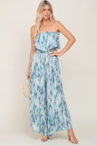 Blue Printed Sleeveless Flounce Jumpsuit sold by Pinkblush