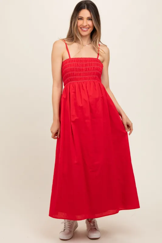 Red Bartlett Striped Smocked Maternity Midi Dress sold by Pinkblush