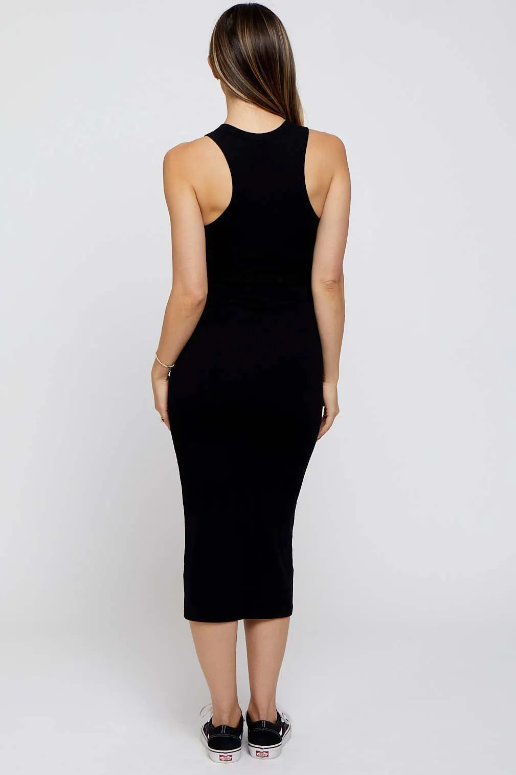 Black Sleeveless Ribbed Fitted Maternity Midi Dress sold by Pinkblush product image thumbnail 3