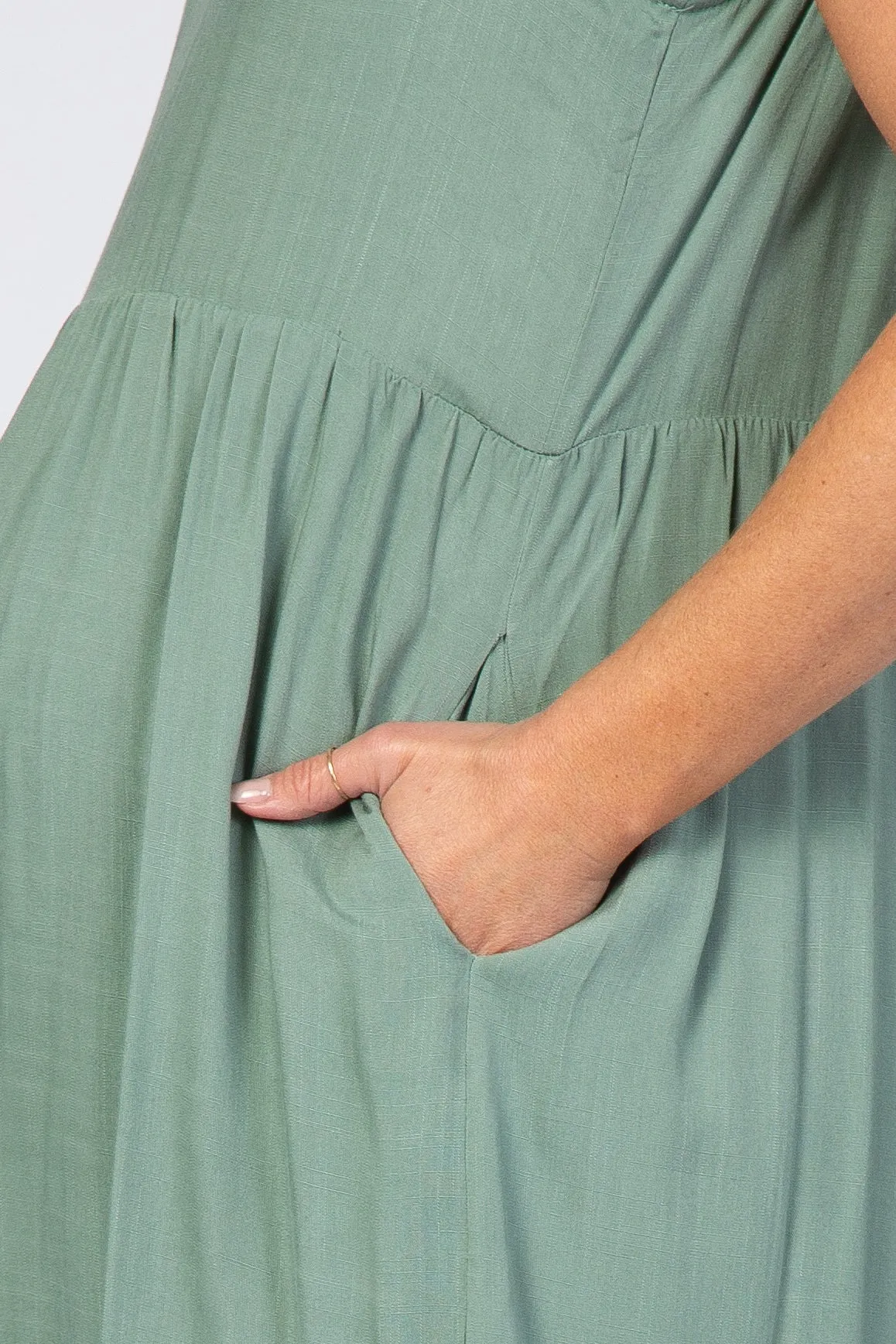 Sage Ruffle Sleeve Tiered Maternity Midi Dress sold by Pinkblush product image thumbnail 4