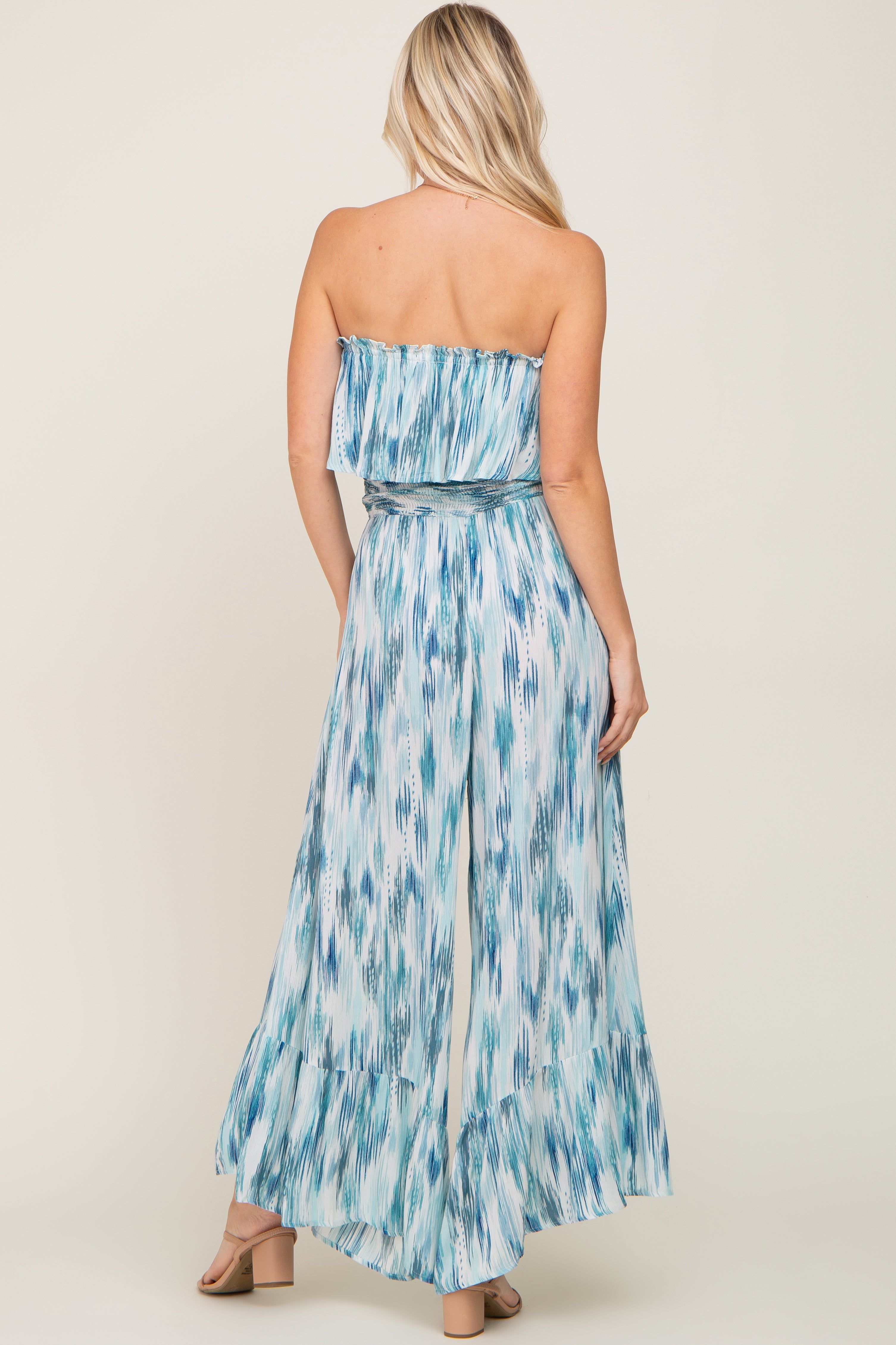 Blue Printed Sleeveless Flounce Jumpsuit sold by Pinkblush product image thumbnail 3