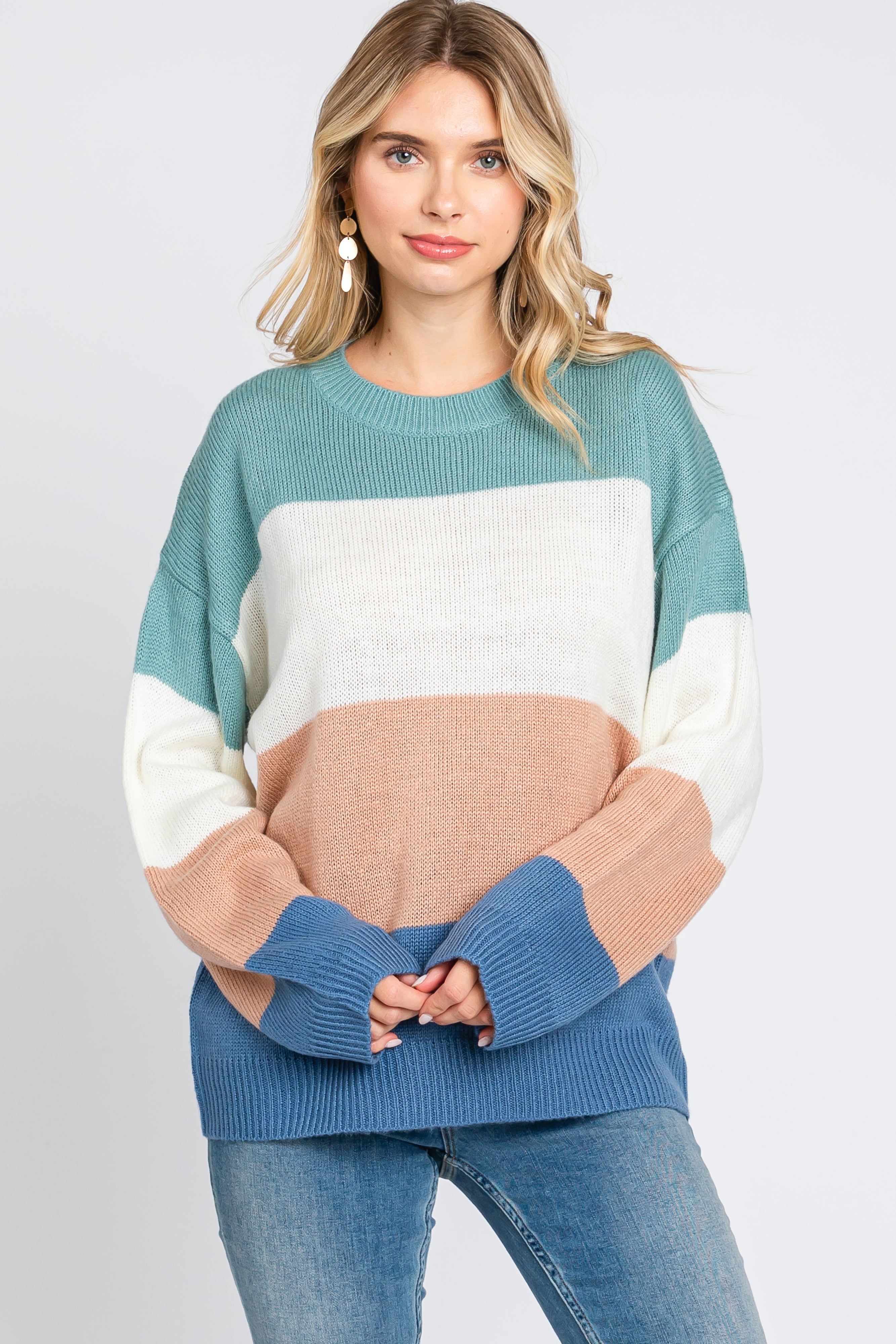 Multi-Color Color Blocked Striped Sweater sold by Pinkblush