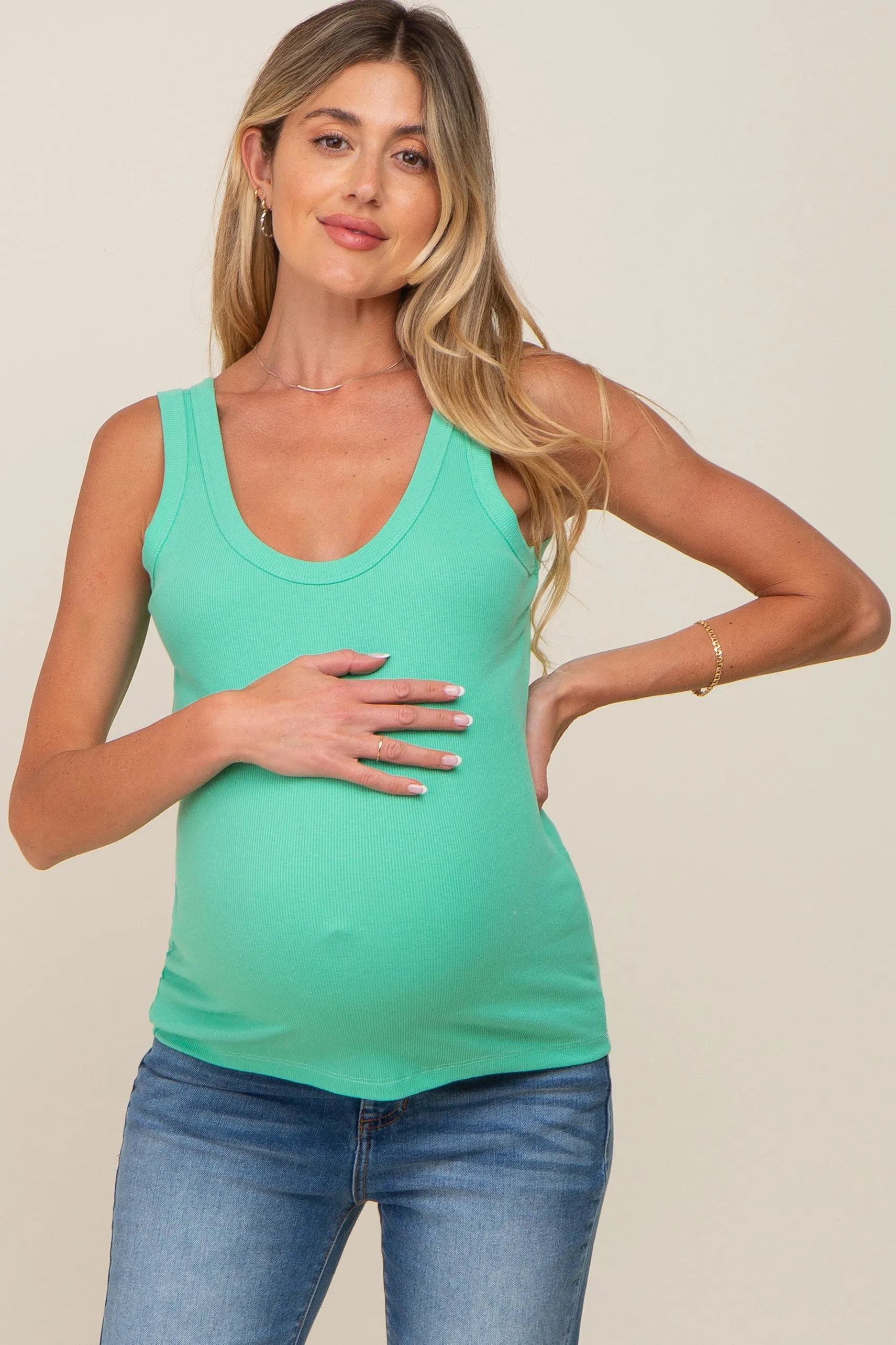 Mint Green Ribbed Basic Maternity Tank sold by Pinkblush