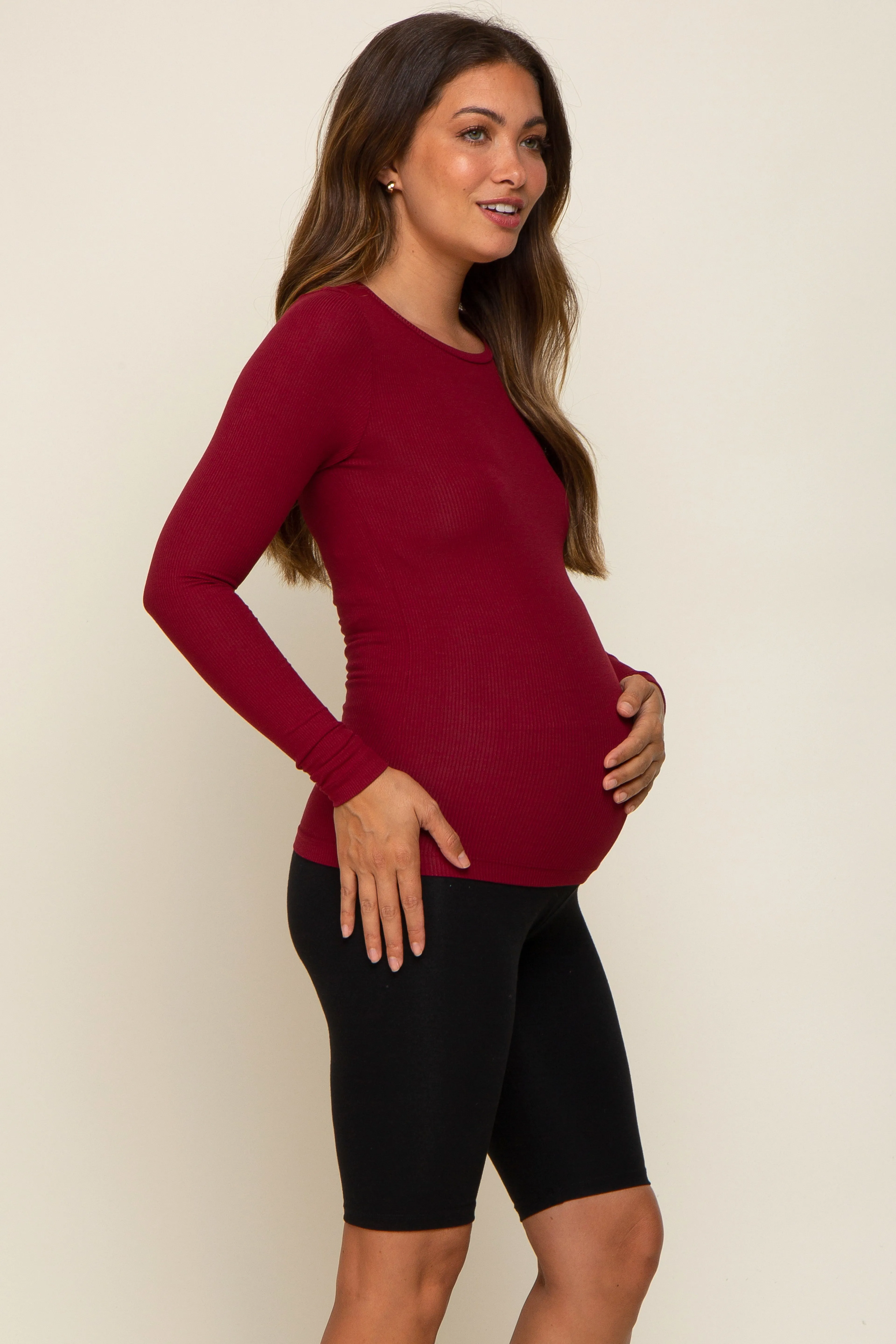 Burgundy Ribbed Long Sleeve Maternity Top sold by Pinkblush product image thumbnail 2