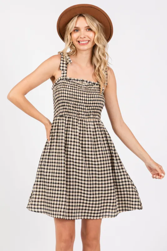 Black Gingham Shoulder Tie Dress sold by Pinkblush