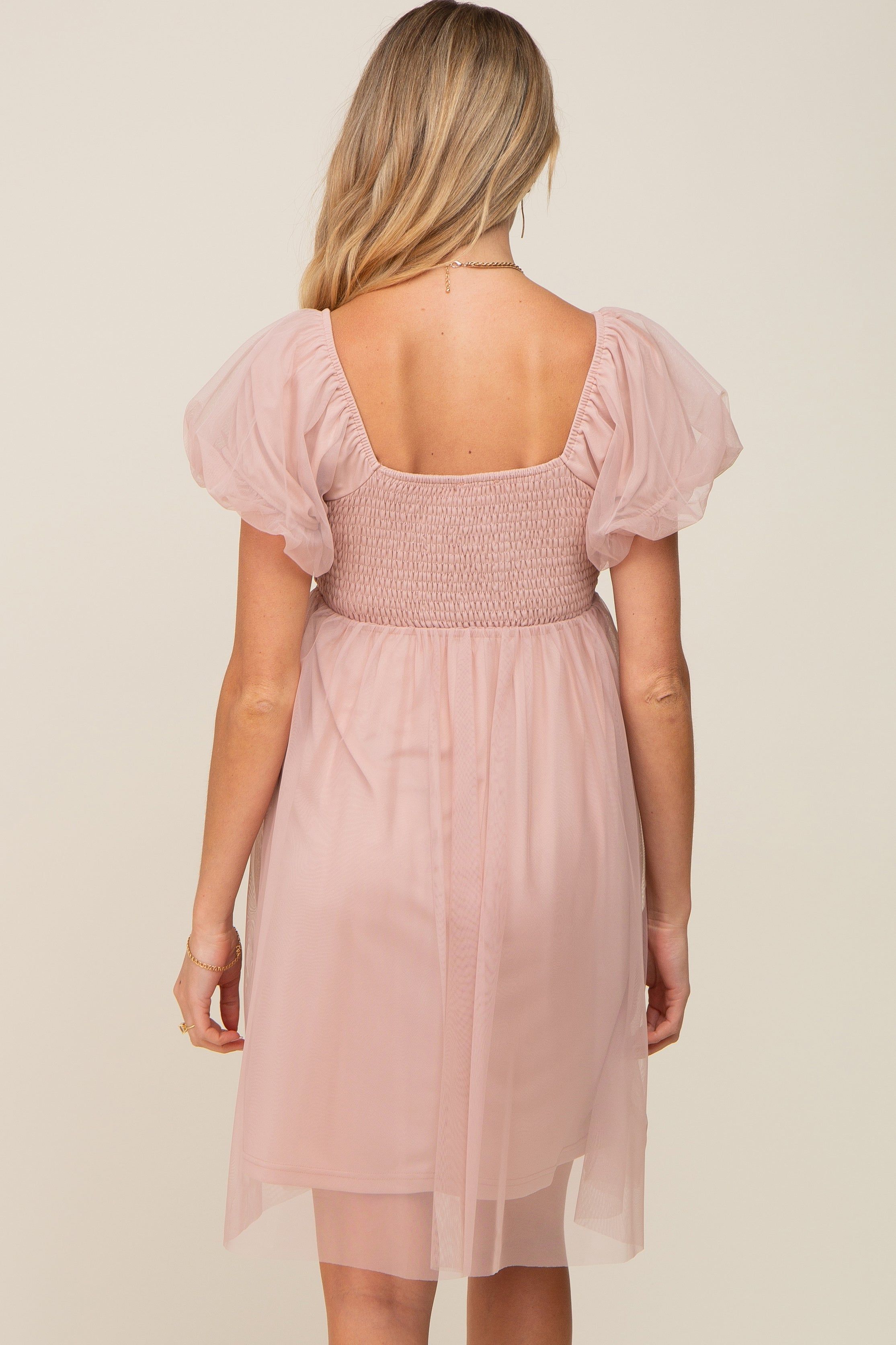 Light Mauve Tulle Puff Sleeve Maternity Dress sold by Pinkblush product image thumbnail 3