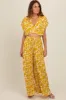 Yellow Printed Crop Shirt and Pants Set sold by Pinkblush