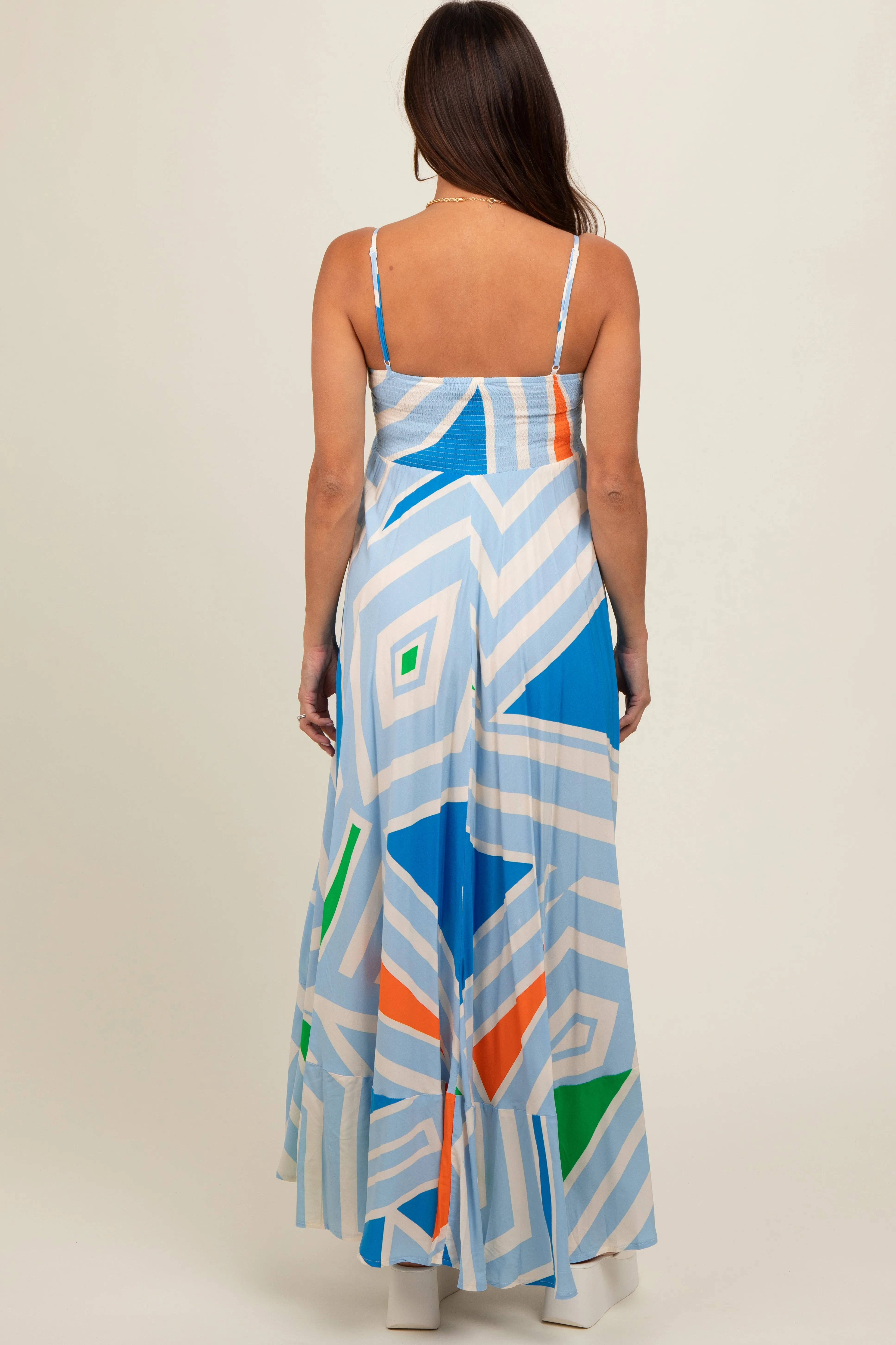 Light Blue Striped Colorblock Maternity Dress sold by Pinkblush product image thumbnail 3