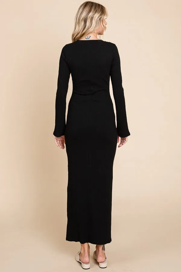 Black Ribbed Side Slit Maxi Dress sold by Pinkblush product image thumbnail 3