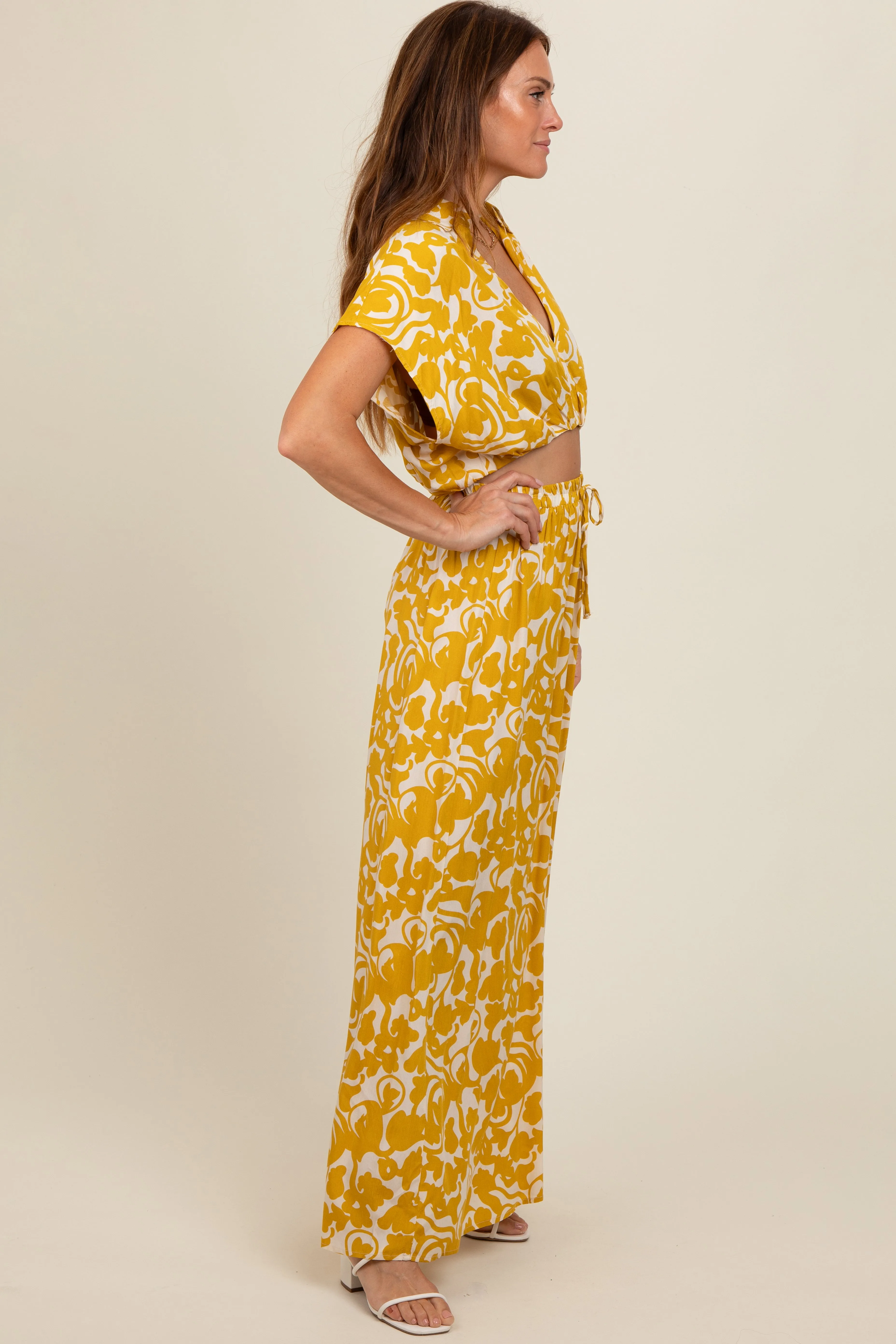 Yellow Printed Crop Shirt and Pants Set sold by Pinkblush product image thumbnail 3