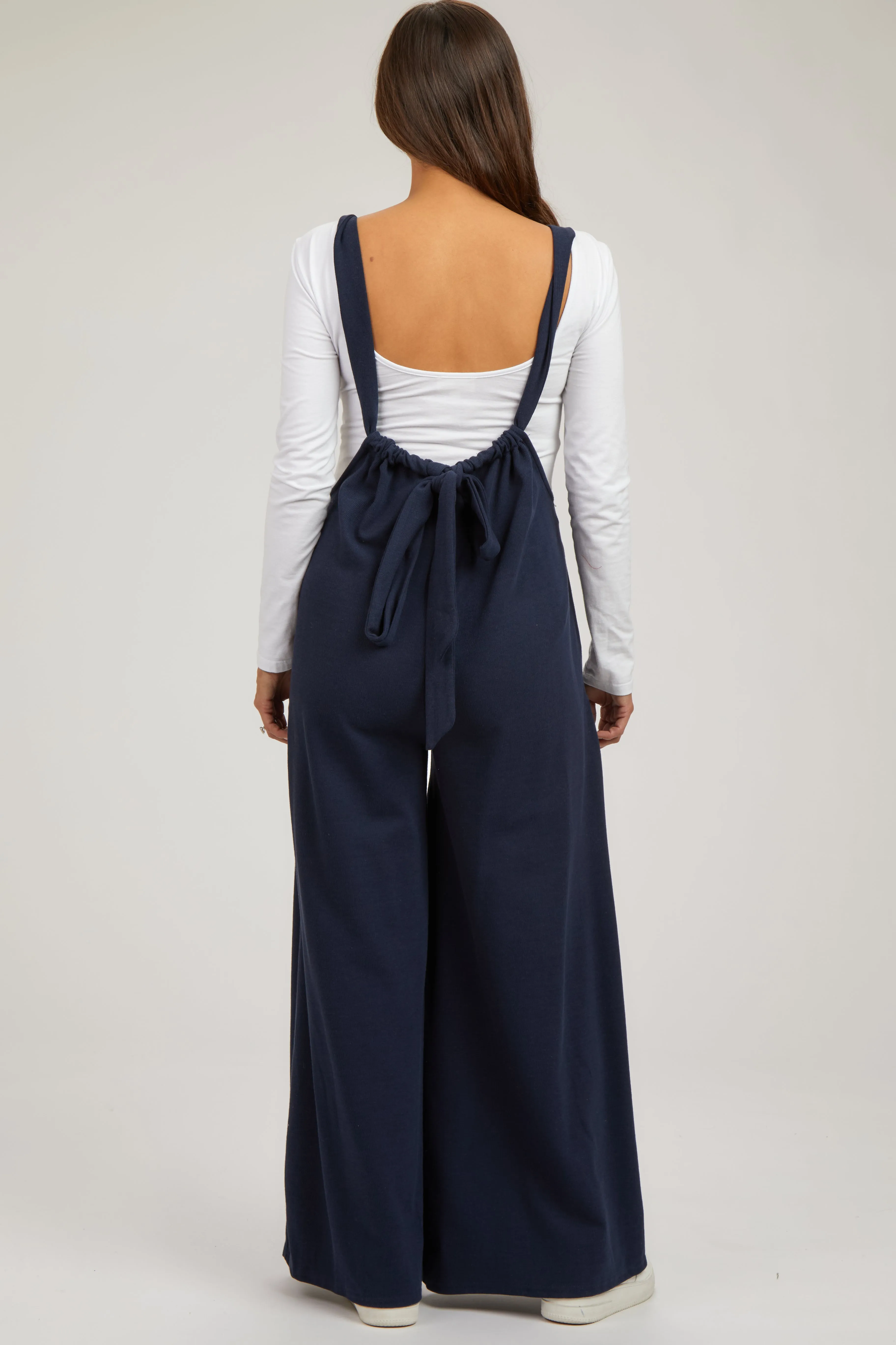 Navy Ribbed Drawstring Wide Leg Maternity Jumpsuit sold by Pinkblush product image thumbnail 3