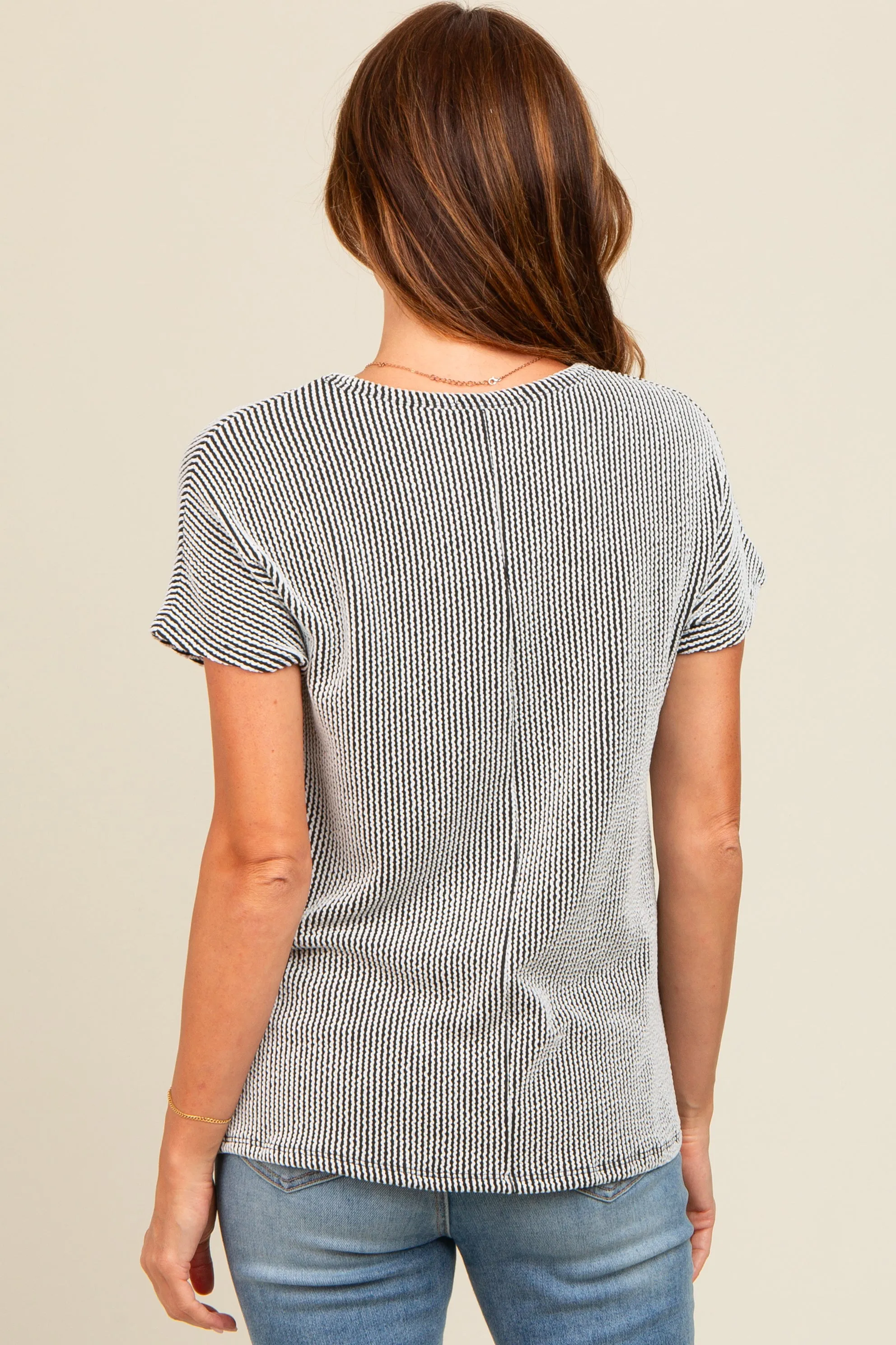Black Ribbed Split Neckline Short Sleeve Top sold by Pinkblush product image thumbnail 4