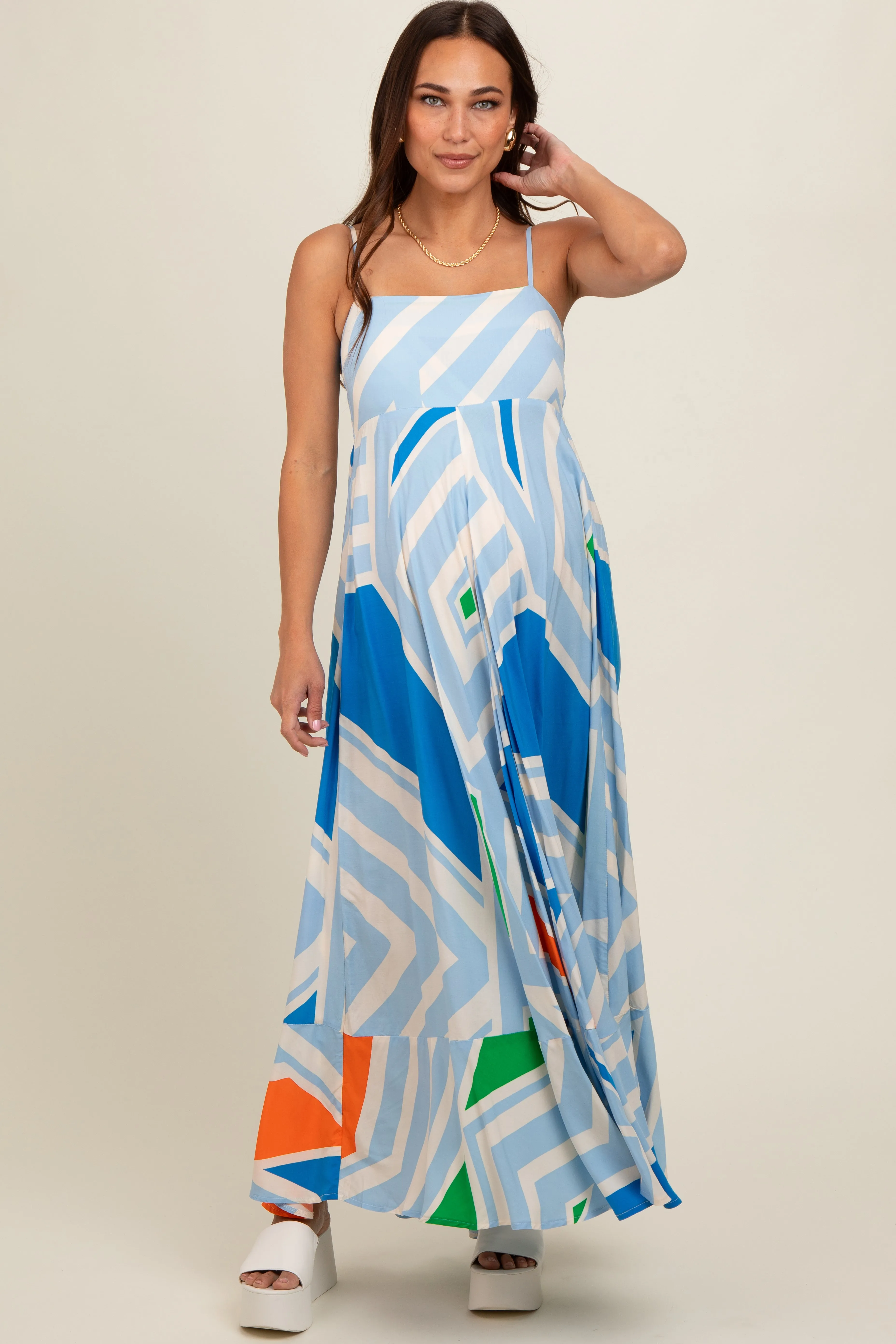Light Blue Striped Colorblock Maternity Dress sold by Pinkblush product image thumbnail 2