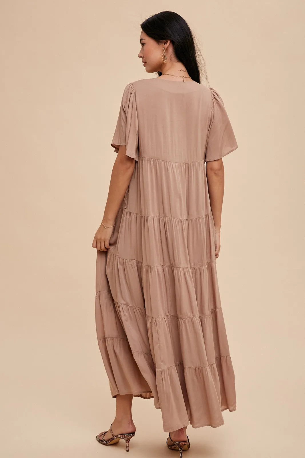 Mocha Button Detail Tiered Maxi Dress sold by Pinkblush product image thumbnail 3