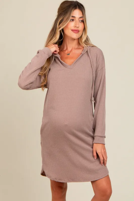 Mocha Ribbed Hoodie Maternity Dress sold by Pinkblush