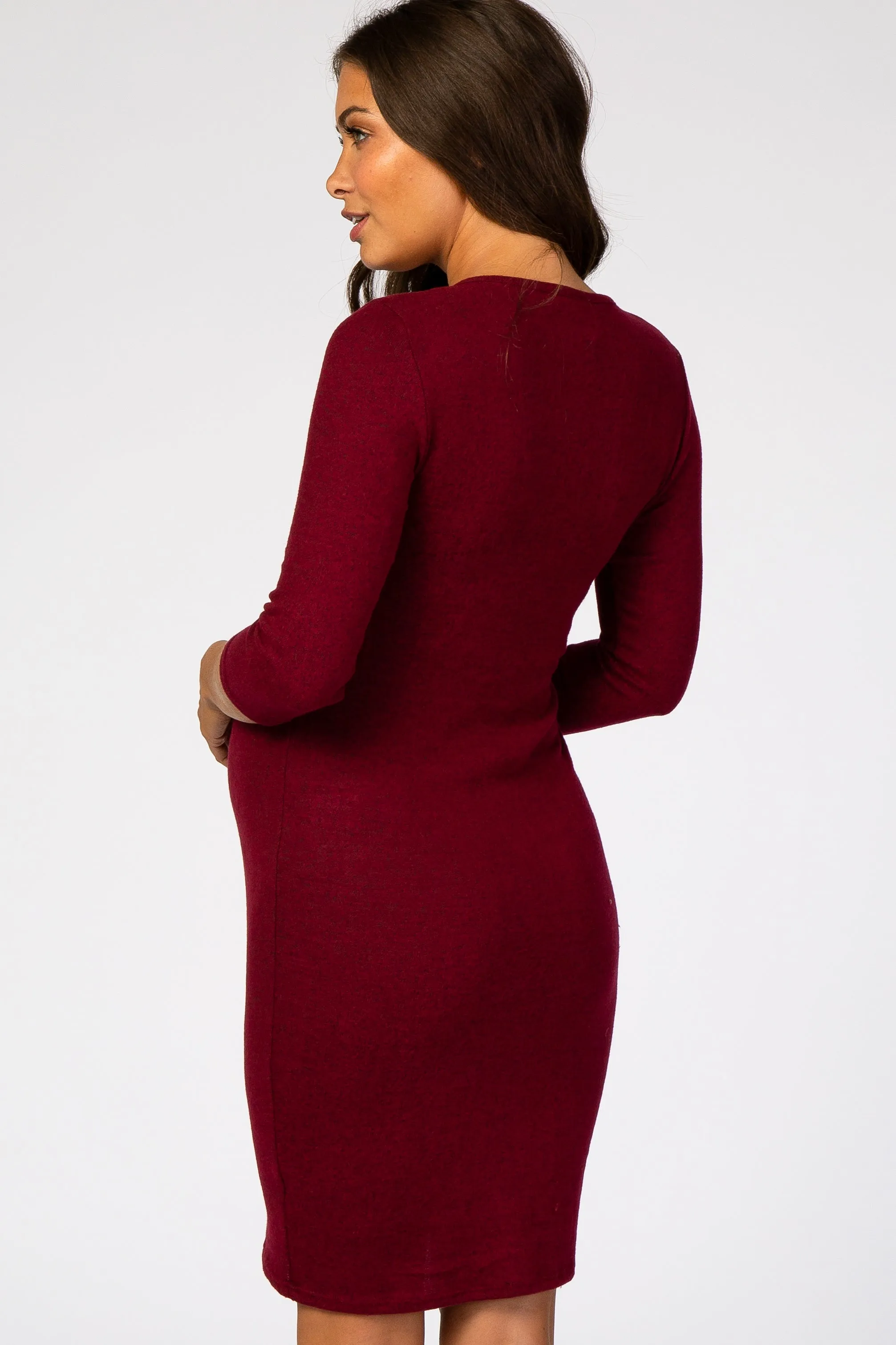 Burgundy Brushed Knit Wrap Fitted Maternity/Nursing Dress sold by Pinkblush product image thumbnail 4