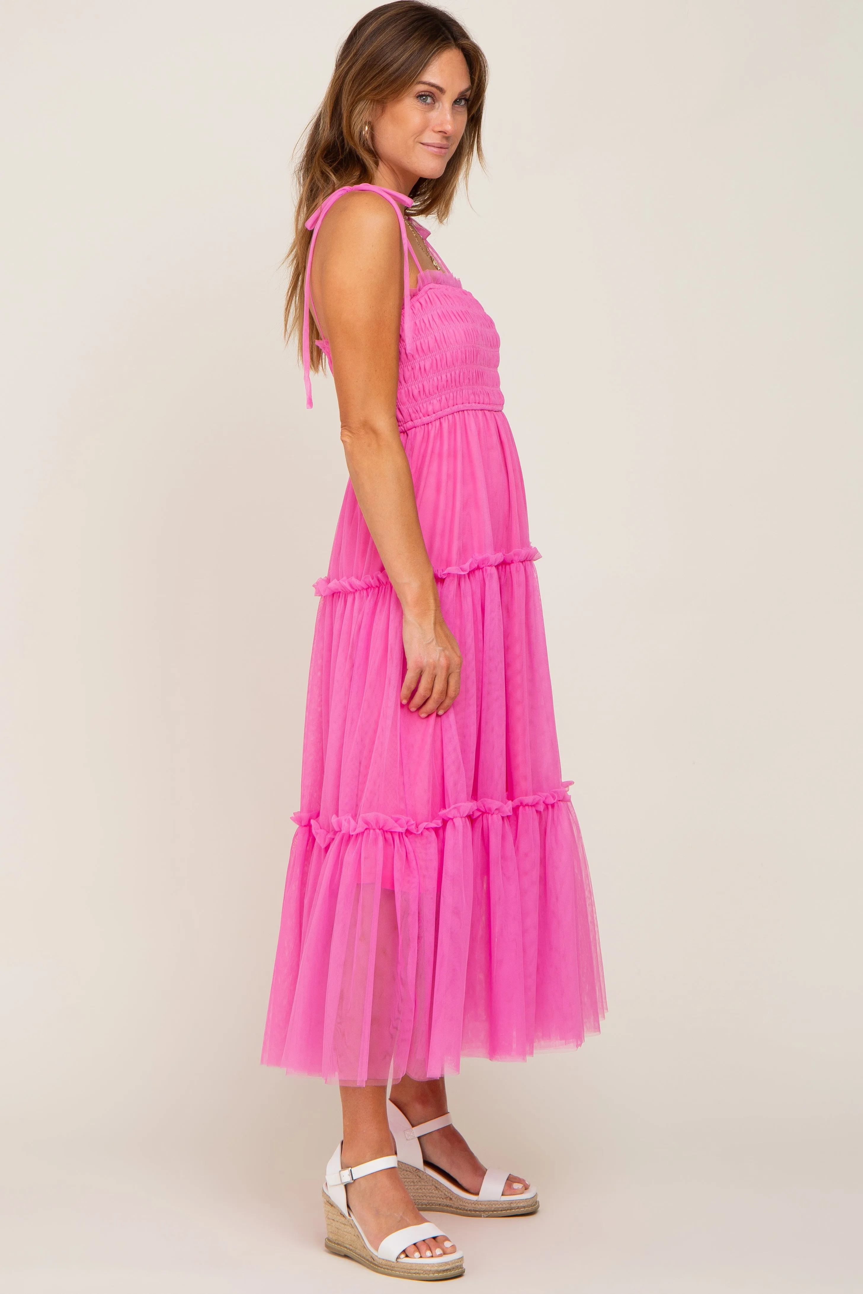 Pink Smocked Mesh Midi Dress sold by Pinkblush product image thumbnail 2