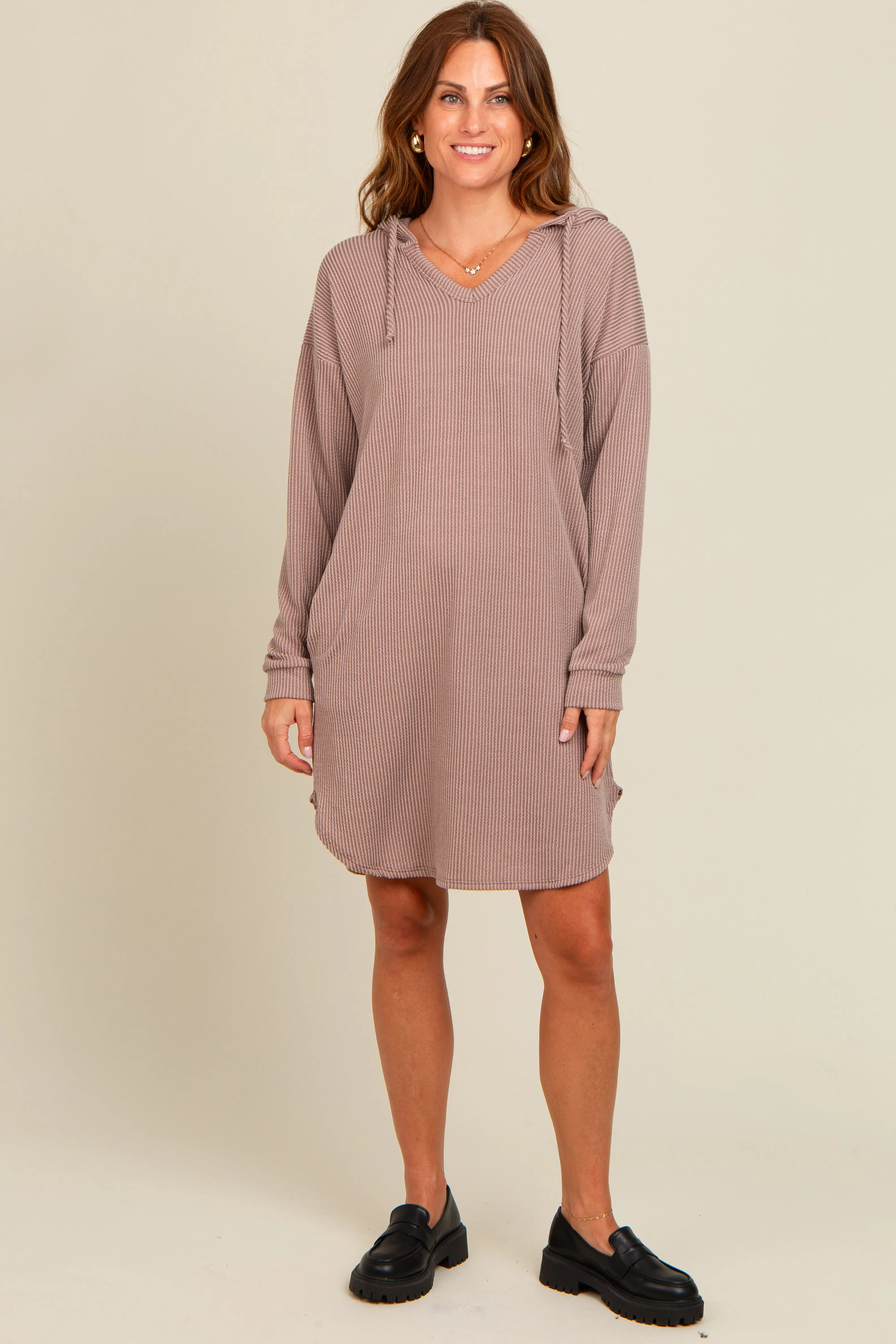 Mocha Ribbed Hoodie Maternity Dress sold by Pinkblush product image thumbnail 5