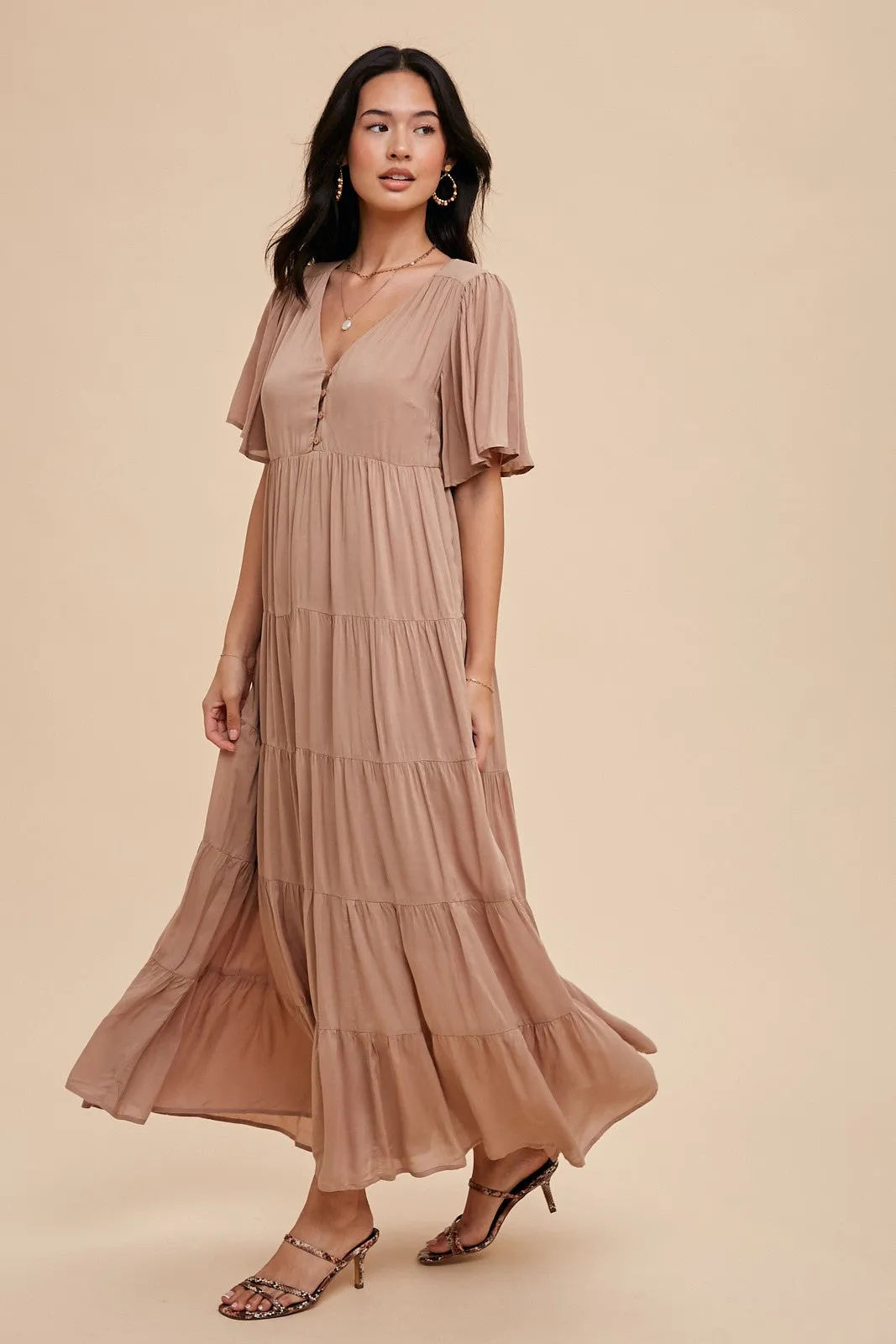 Mocha Button Detail Tiered Maxi Dress sold by Pinkblush product image thumbnail 2